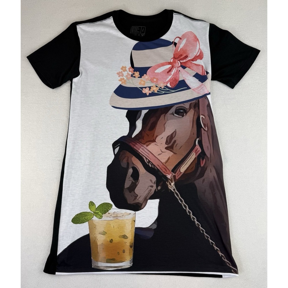 Black & White Long-Sleeve Dress with Horse Graphic